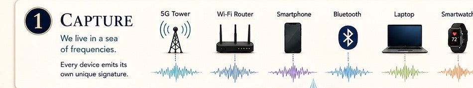 Step 1 — Capture: every device emits its own unique signature
